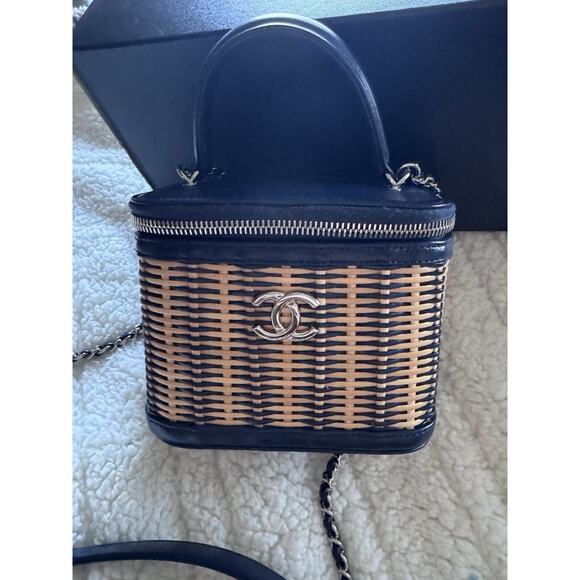 CHANEL Handbags - Authenticated Chanel Vanity Wicker Bag – Excellent Condition Rare Navy Blue
